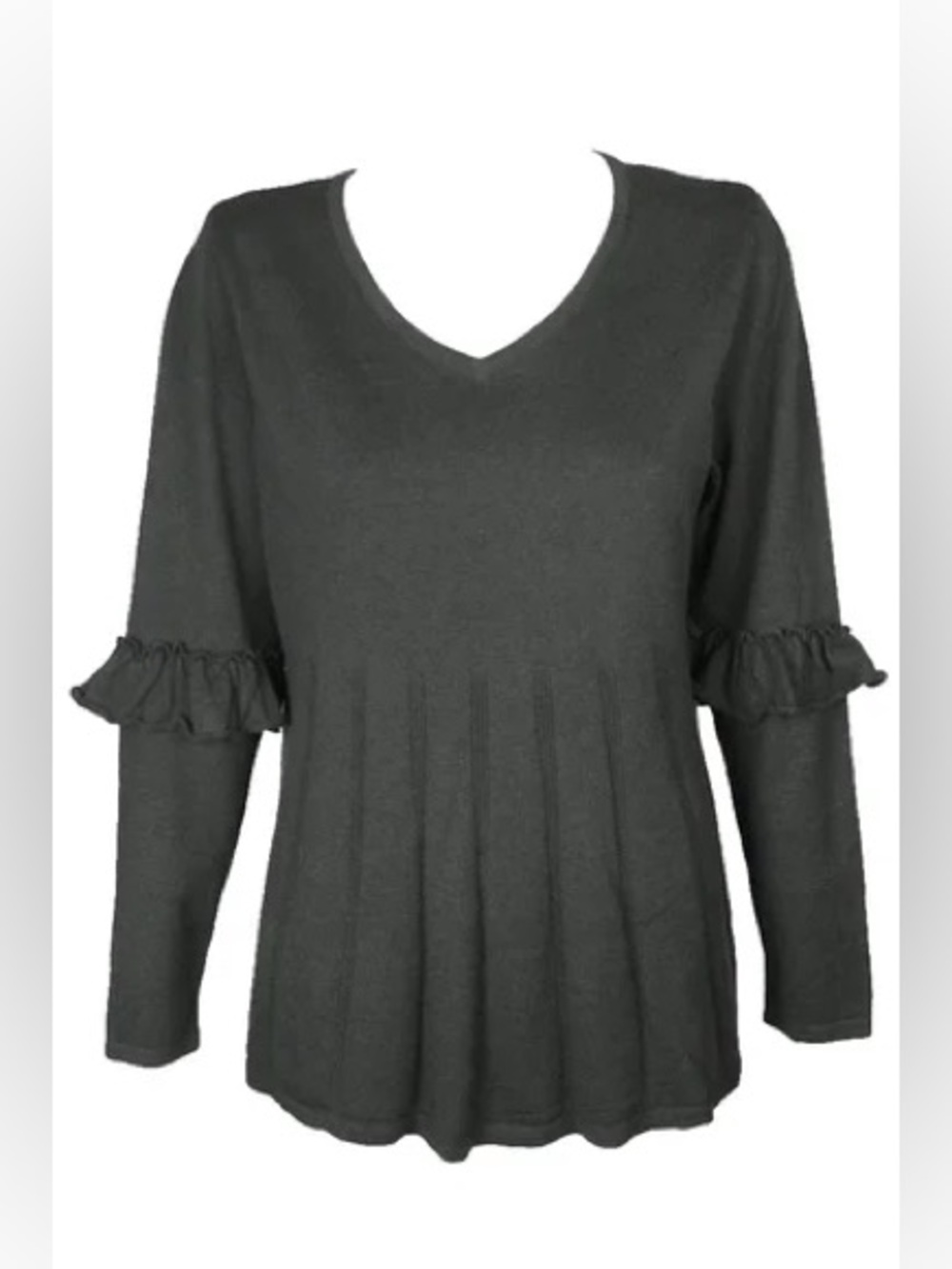 Women’s Green V-Neck Ruffle Sleeve Long-Sleeve Top - 2X